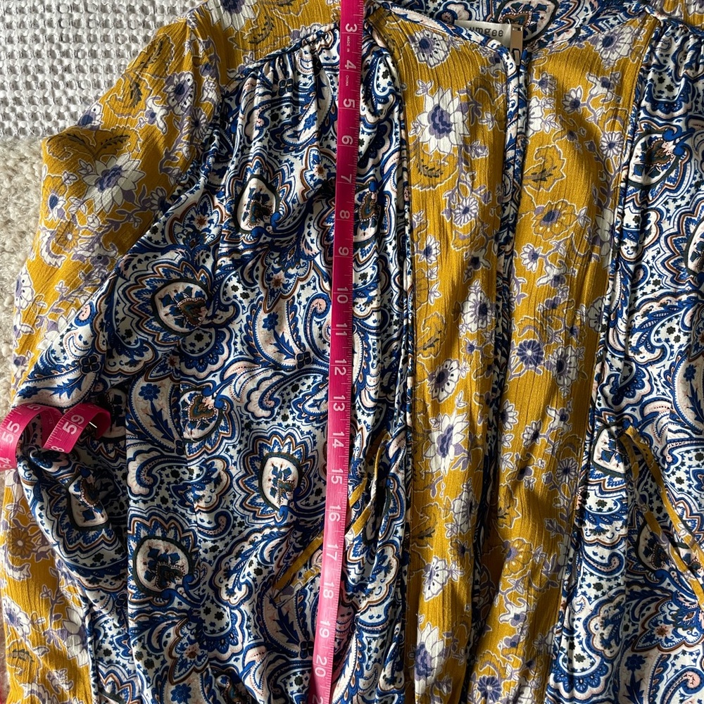 Umgee Priscilla Paisley Zip Up Bomber Jacket - Yellow & Blue Floral - S - Picture 11 of 11
